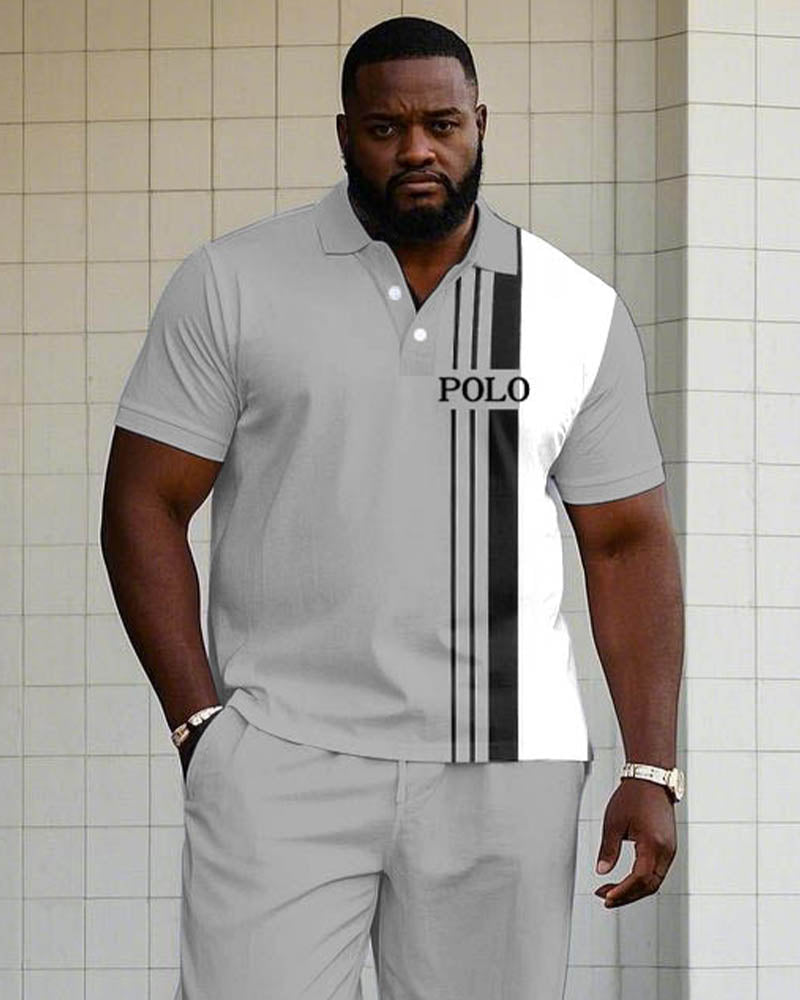 Big & Tall Hawaiian Colorblock Graphic Polo Pants Set for big men view 2