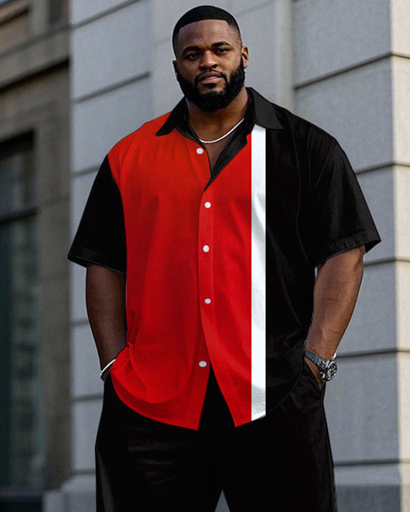 Big & Tall Black White Colorblock T-Shirt Pants Set for big men view 2