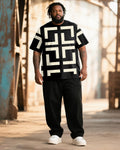 Big & Tall Black Geometric Graphic T-Shirt Pants Set for big men view 1