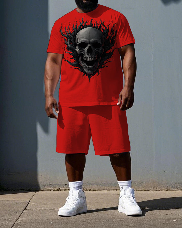 Big & Tall Graphic Skull T-Shirt Shorts Set for big men view 1