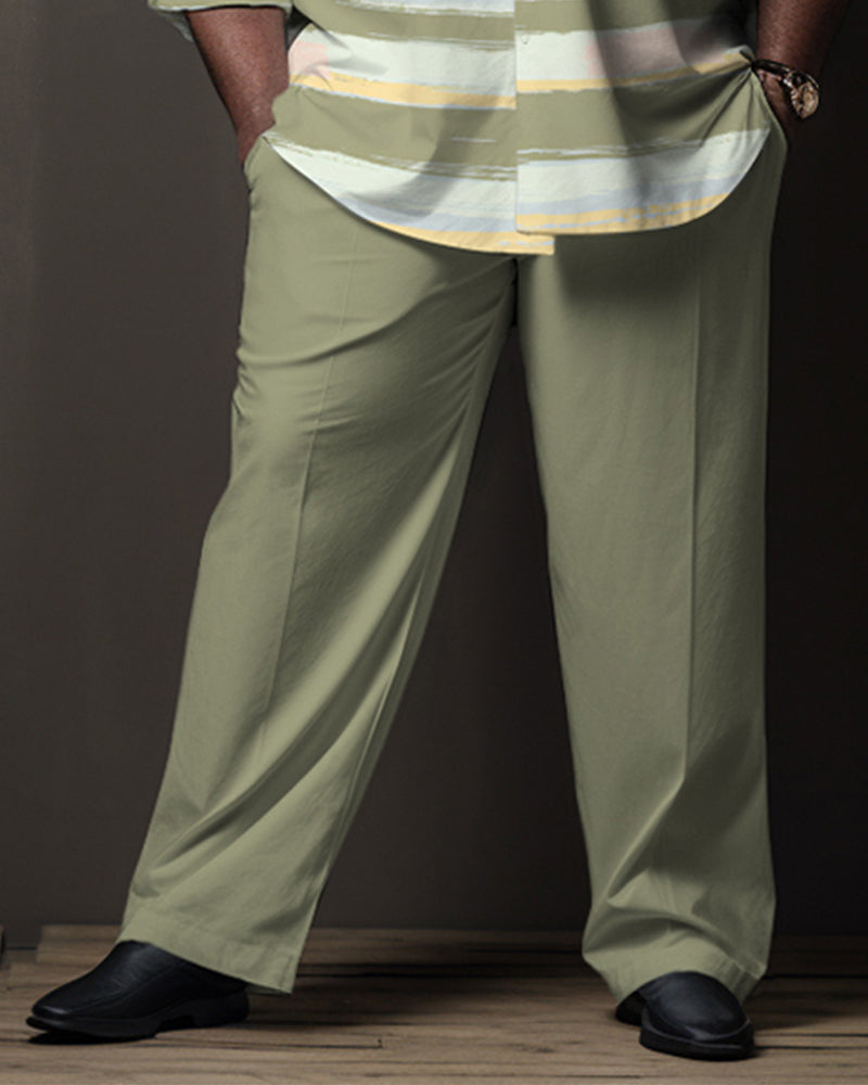 Big & Tall Green Colorblock T-Shirt Pants Set for big men view 3