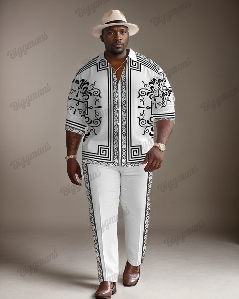 Big & Tall White Vintage T-Shirt Pants Set for big men view 1