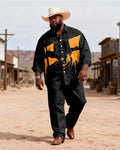 Big & Tall Black Yellow Western T-Shirt Pants Set for big men view 1