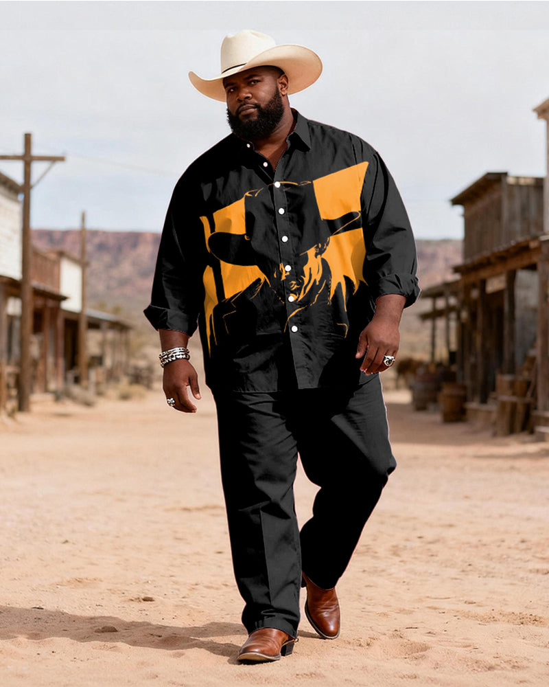 Big & Tall Black Yellow Western T-Shirt Pants Set for big men view 1