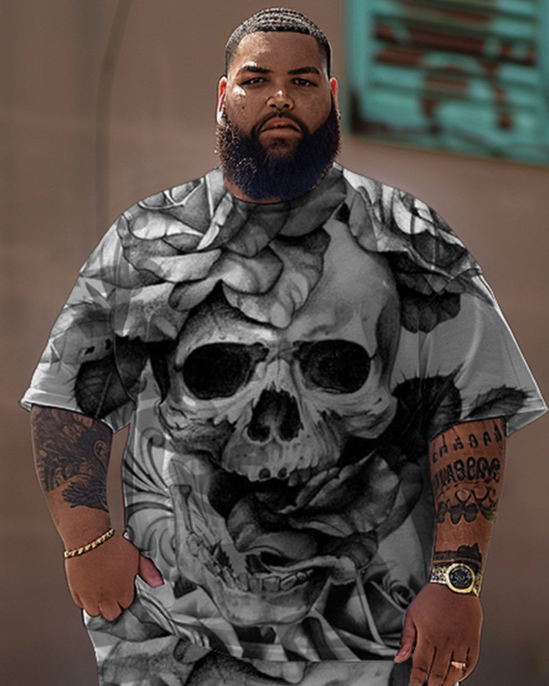 Big & Tall Geometric Streetwear T-Shirt Shorts Set for big men view 2