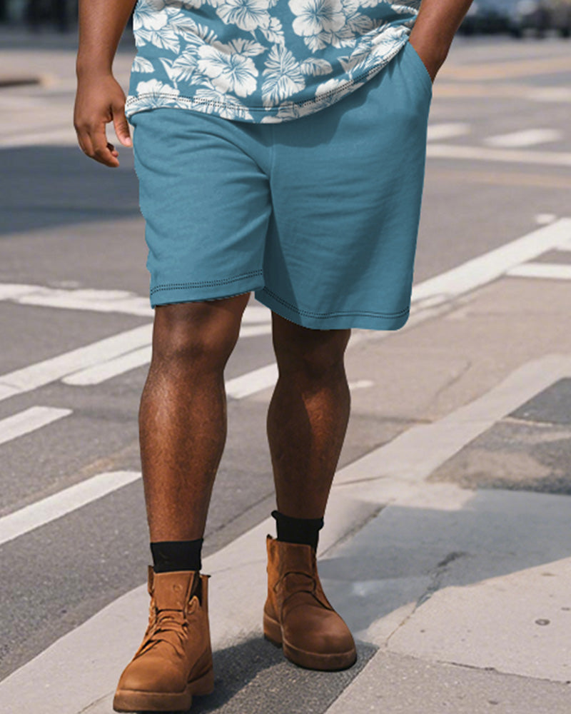 Big & Tall Hawaiian Business Casual Polo Shorts Set for big men view 4