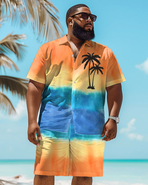 Big & Tall Hawaiian Gradient T-Shirt Shorts Set for big men view 1
