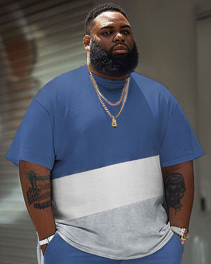 Big & Tall Blue Colorblock T-Shirt Shorts Set for big men view 3
