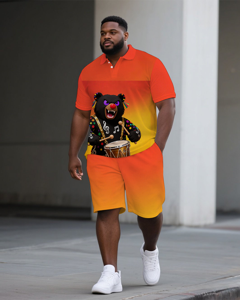 Big & Tall Gradient Polo Shorts Set for big men view 1