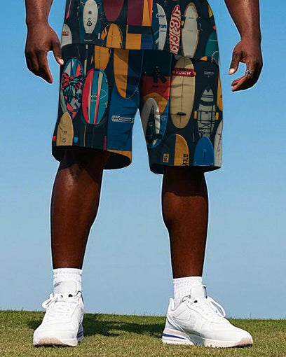 Big & Tall Hawaiian Geometric T-Shirt Shorts Set for big men view 3
