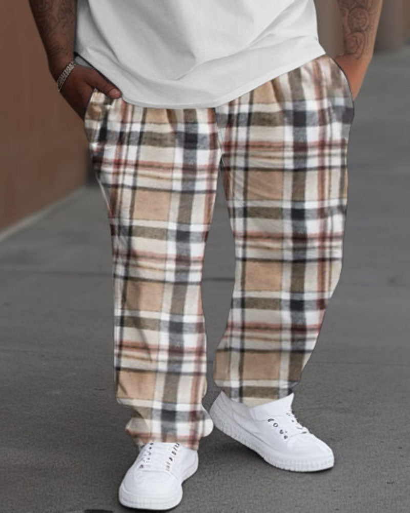 Big & Tall Colorblock Plaid T-Shirt Pants Set for big men view 3