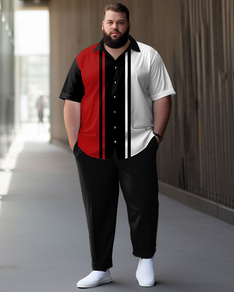 Big & Tall Black Red Gradient Shirt Pants Set for big men view 1