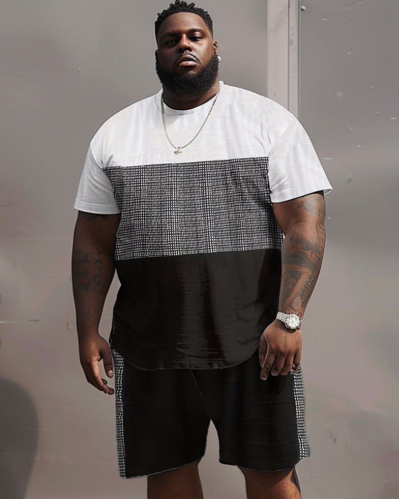 Big & Tall Plaid Patchwork T-Shirt Shorts Set for big men view 1