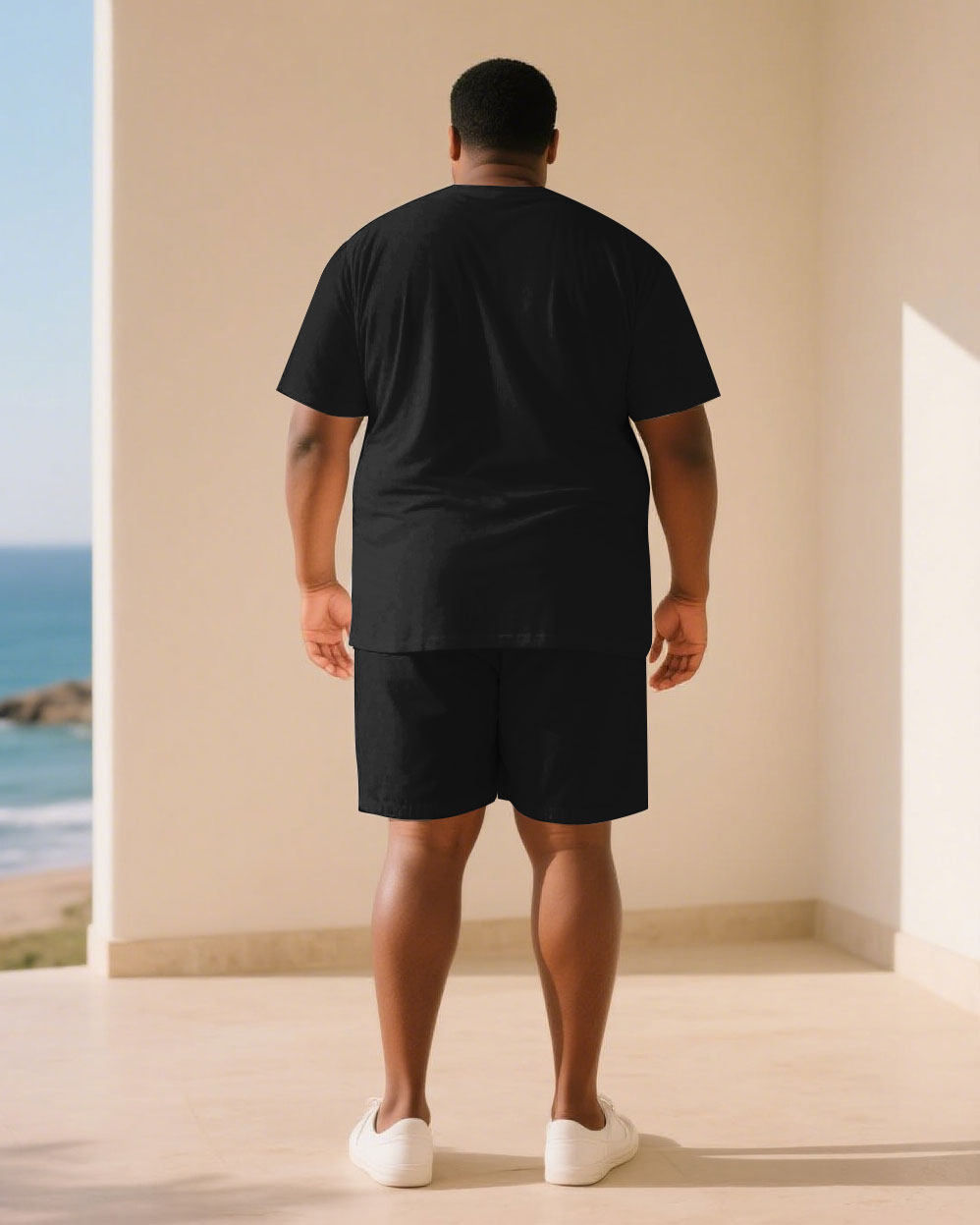 Big & Tall Black Geometric T-Shirt Shorts Set for big men view 4
