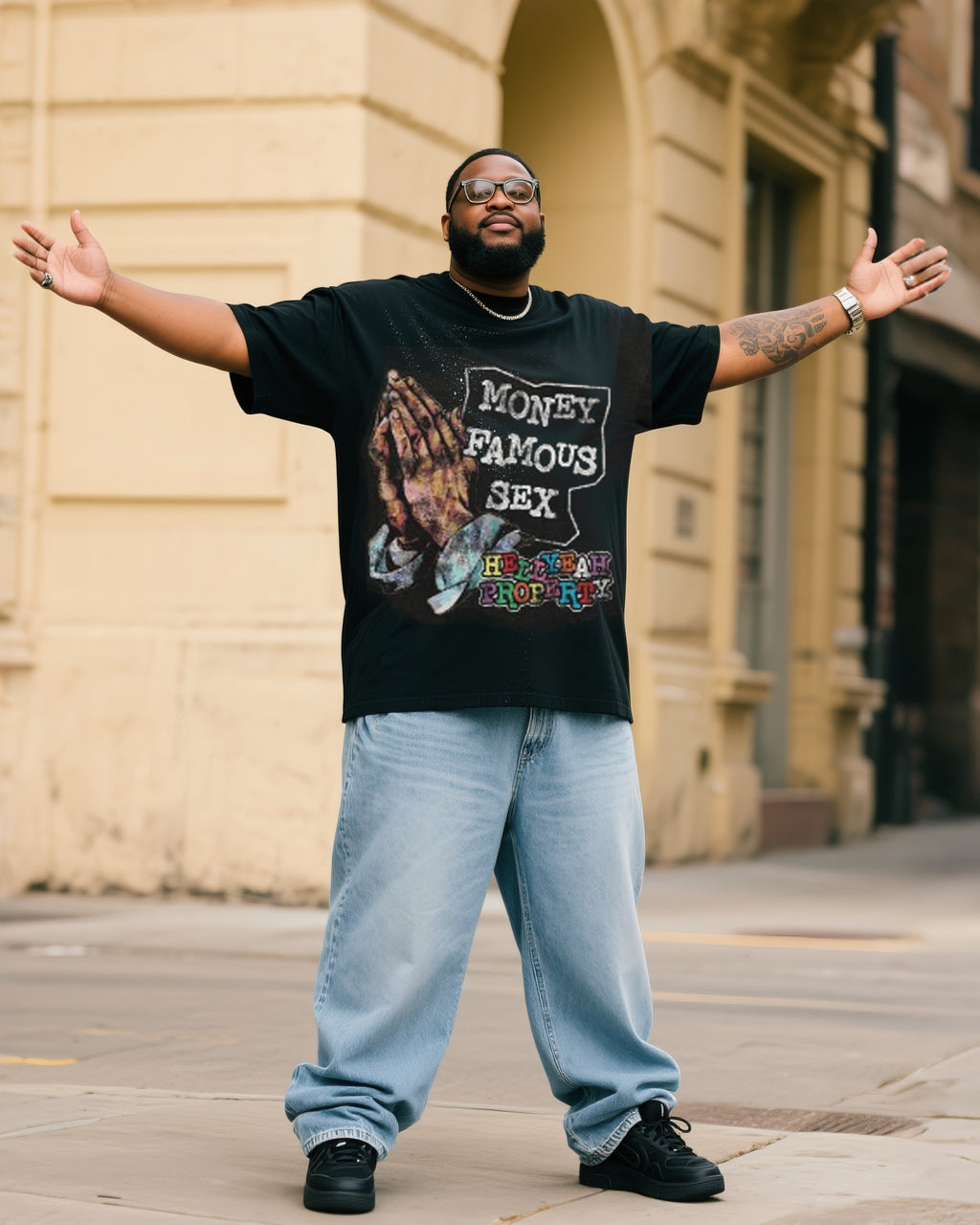 Big & Tall Denim Graphic T-Shirt Pants Set for big men view 1