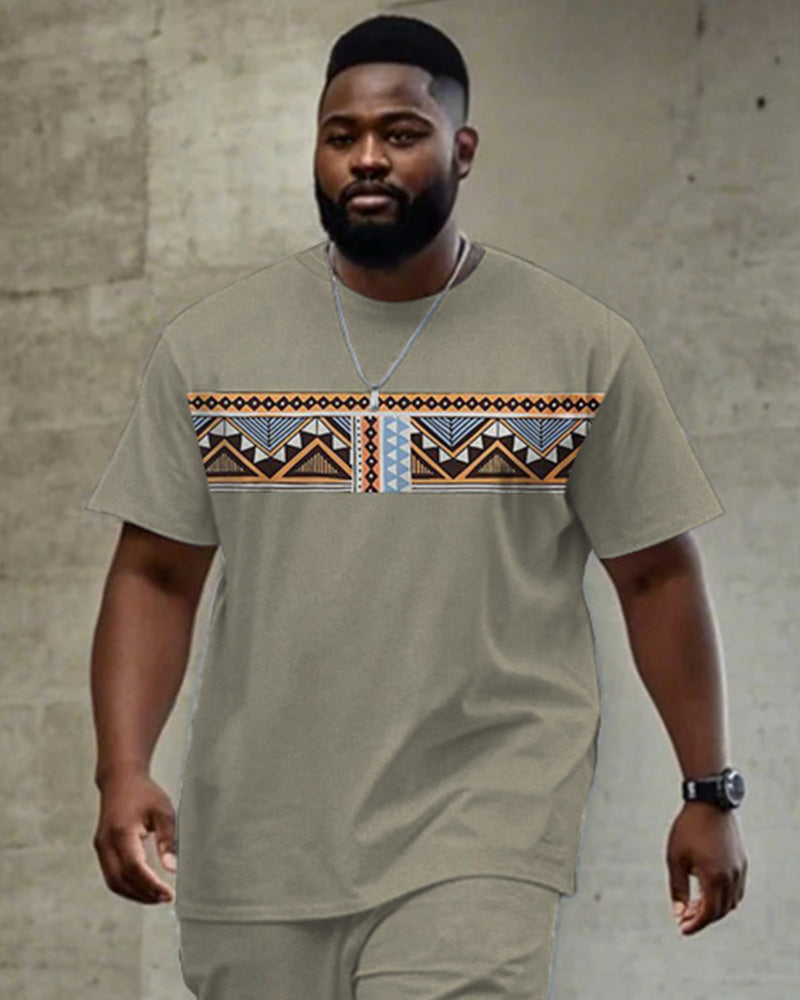 Big & Tall Khaki Geometric T-Shirt Pants Set for big men view 2
