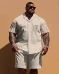 Big & Tall Striped Patchwork T-Shirt Shorts Set for big men view 1