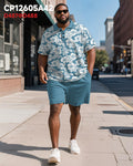 Big & Tall Hawaiian Business Casual Polo Shorts Set for big men view 2