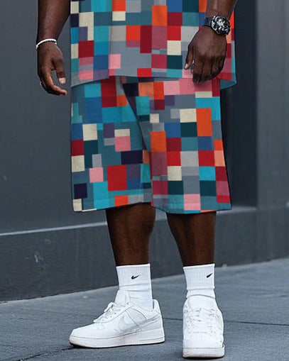 Big & Tall Plaid T-Shirt Shorts Set for big men view 3