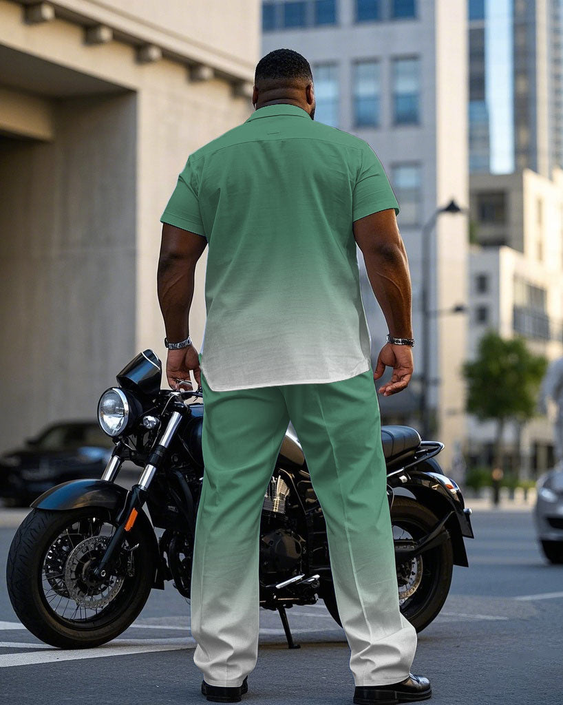 Big & Tall Green Gradient T-Shirt Pants Set for big men view 4
