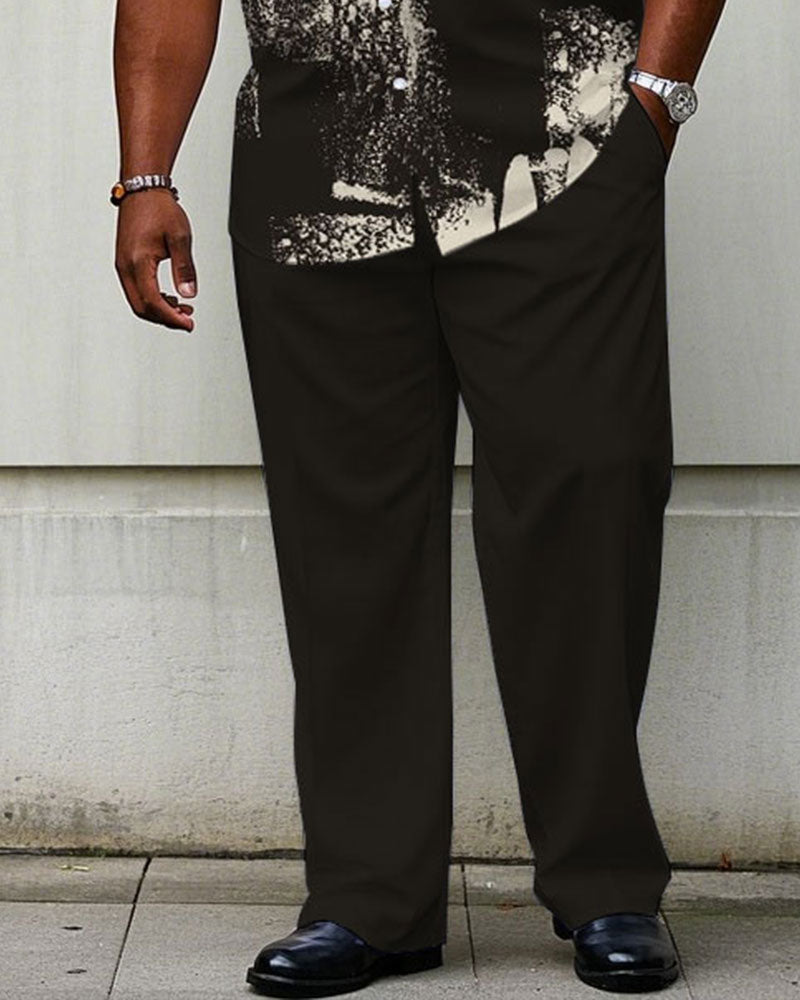 Big & Tall Khaki Business Casual T-Shirt Pants Set for big men view 3