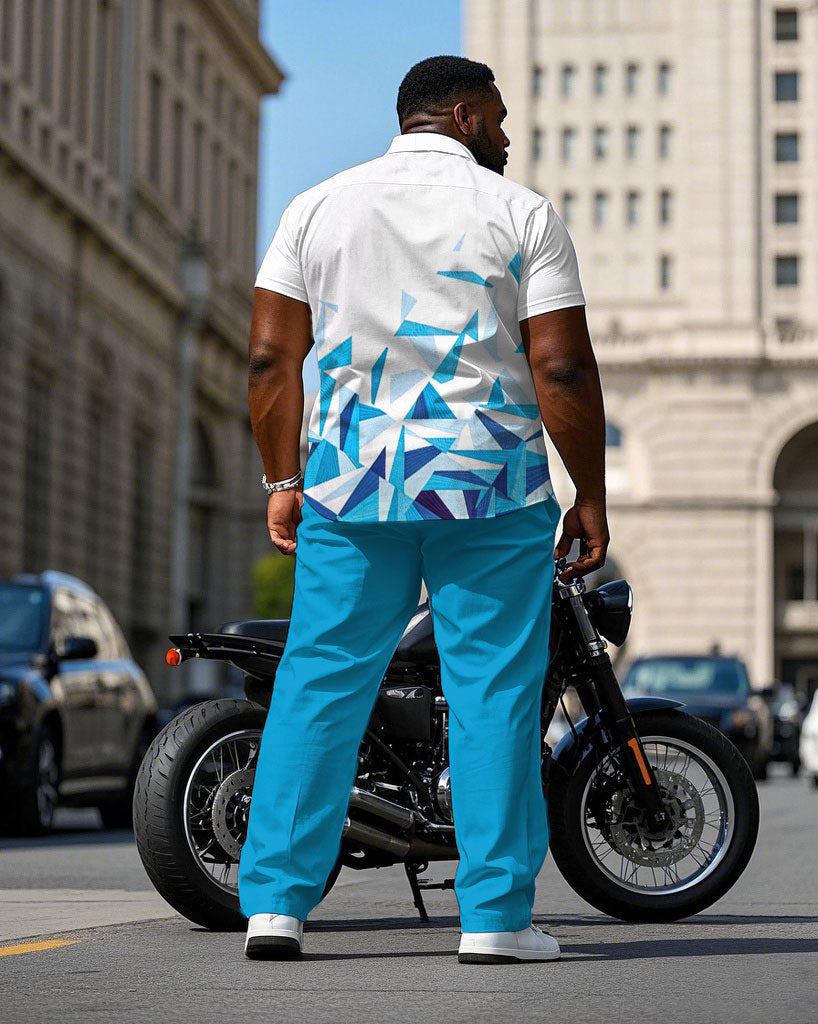 Big & Tall White Blue Gradient T-Shirt Pants Set for big men view 4