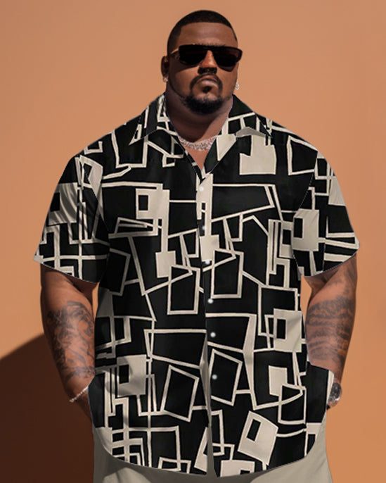 Big & Tall Geometric T-Shirt Shorts Set for big men view 2