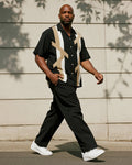 Big & Tall Black Khaki Geometric T-Shirt Pants Set for big men view 1