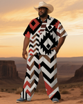 Big & Tall Western Geometric T-Shirt Pants Set for big men view 2