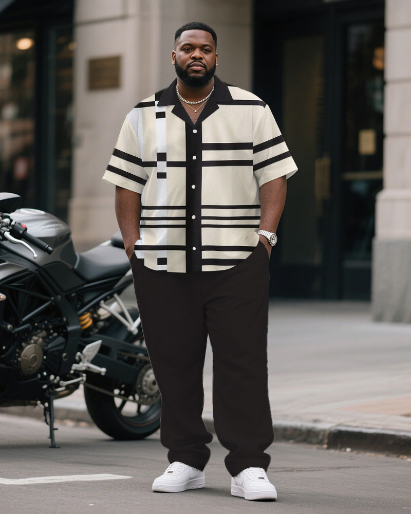 Big & Tall Brown Striped T-Shirt Pants Set for big men view 1