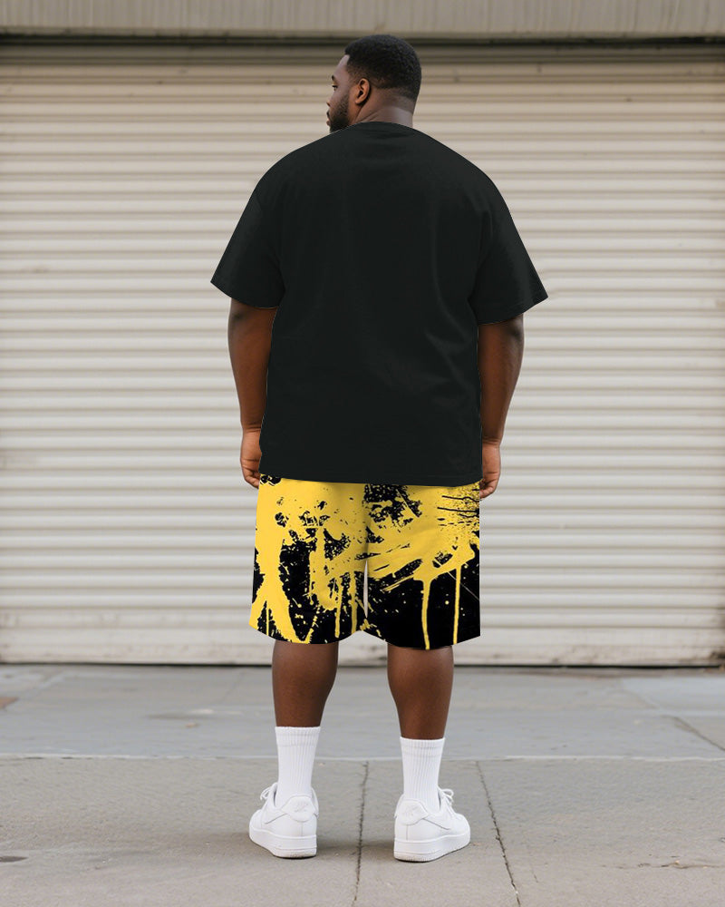 Big & Tall Yellow Graphic Graffiti T-Shirt Shorts Set for big men view 4