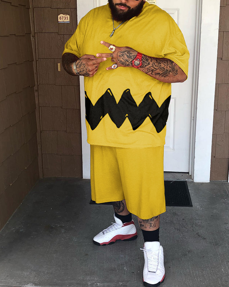 Big & Tall Yellow Graffiti Athletic Two-piece Set for big men