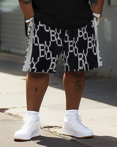 Big & Tall Striped Graphic T-Shirt Shorts Set for big men view 3