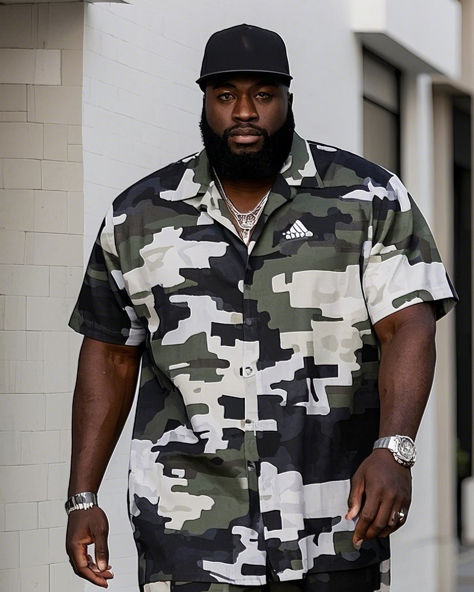 Big & Tall Camouflage T-Shirt Shorts Set for big men view 2
