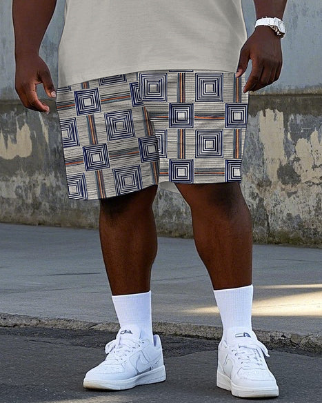 Big & Tall Geometric Vintage Polo Shorts Set for big men view 3