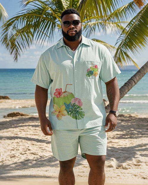 Big & Tall Hawaiian Graphic Floral T-Shirt Shorts Set for big men view 1