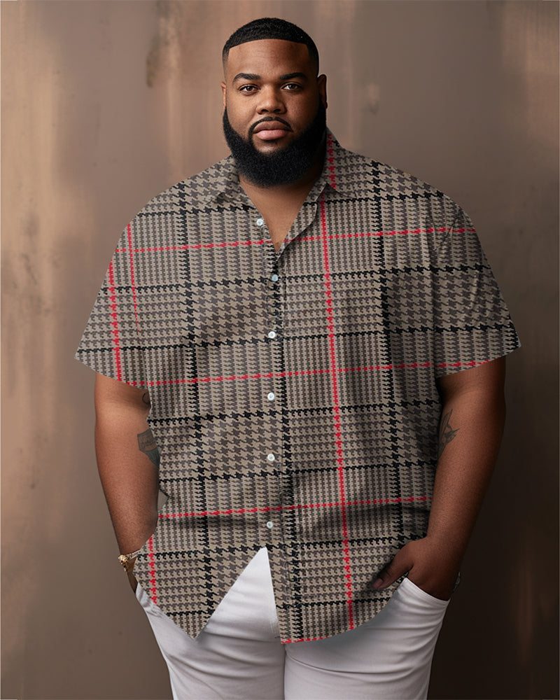 Big & Tall Brown Plaid Short Sleeve Shirt for big men