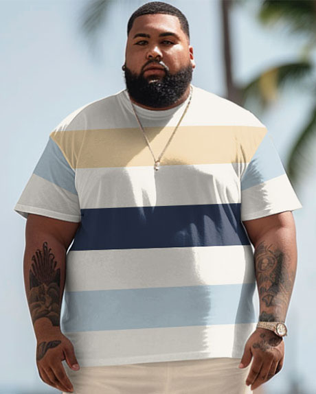 Big & Tall Hawaiian Striped T-Shirt Shorts Set for big men view 3