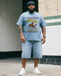 Big & Tall Western Denim Graphic T-Shirt Shorts Set for big men