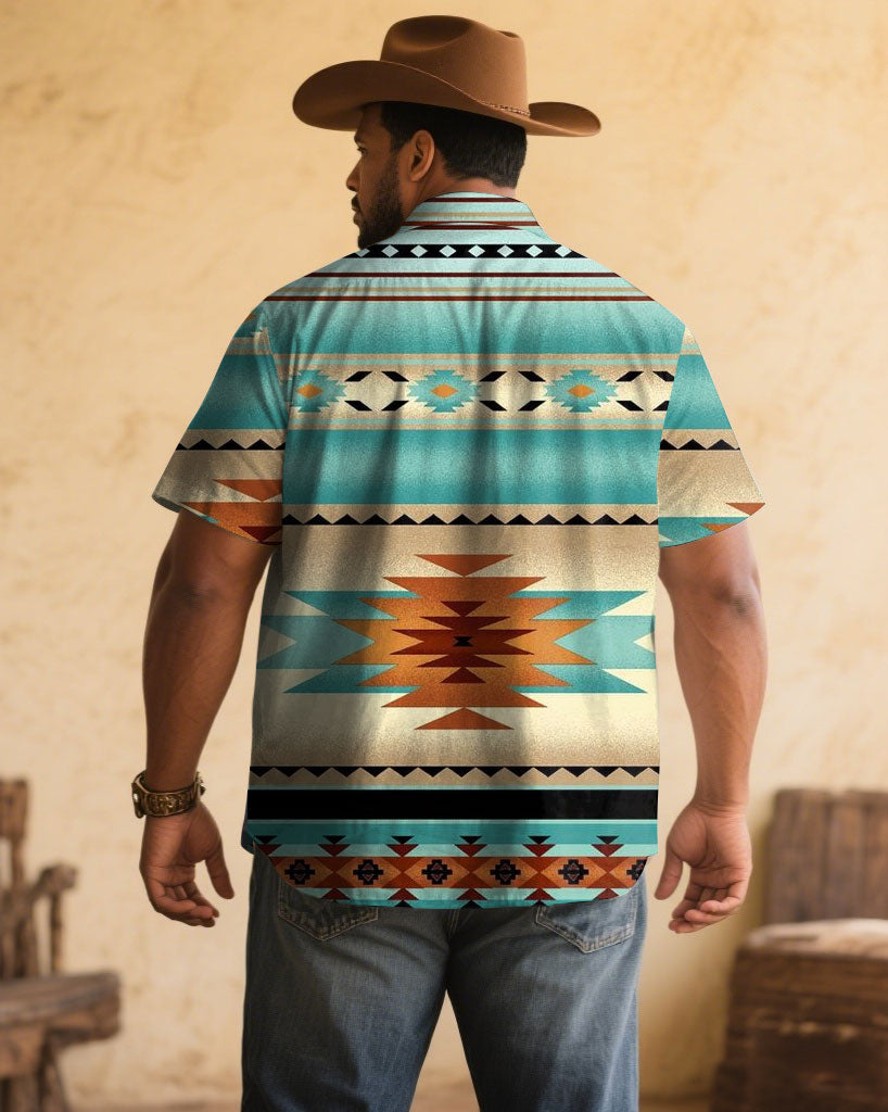 Big & Tall Western Denim Graphic Short Sleeve Shirt for big men view 2