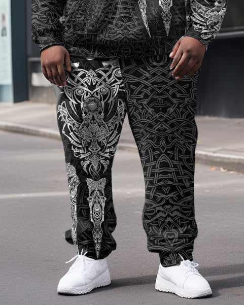 Big & Tall Black White Graphic Hoodie Sweatpants Set for big men view 3