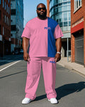 Big & Tall Blue Pink Colorblock T-Shirt Pants Set for big men view 1