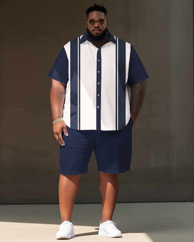 Big & Tall Colorblock Striped T-Shirt Shorts Set for big men view 1