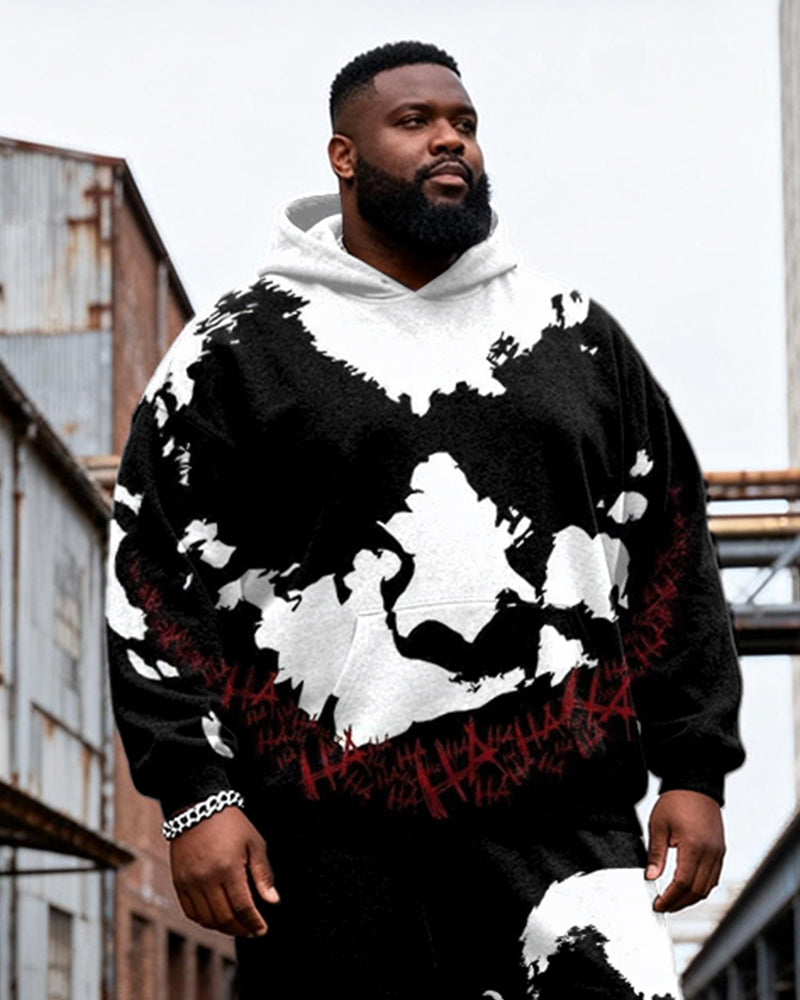 Big & Tall Black Graphic Hoodie Sweatpants Set for big men view 2