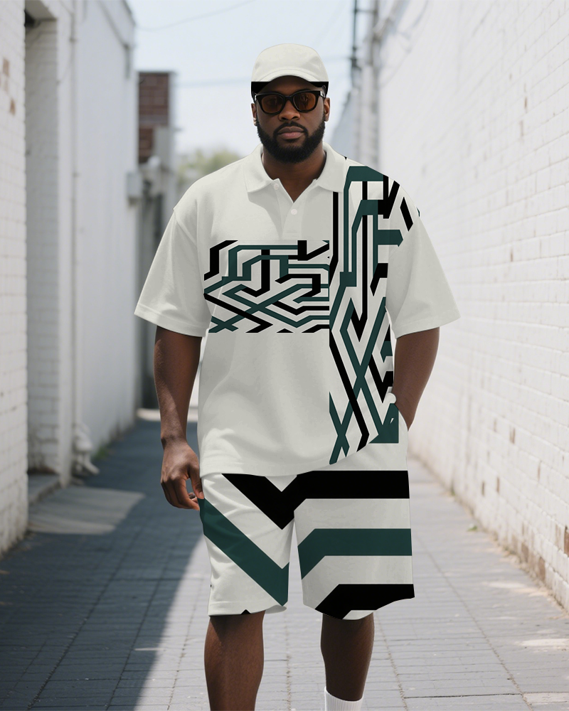 Big & Tall Colorblock Polo Shorts Set for big men view 1