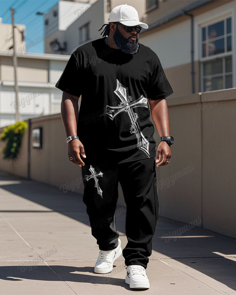 Big & Tall Black Graphic T-Shirt Pants Set for big men view 1
