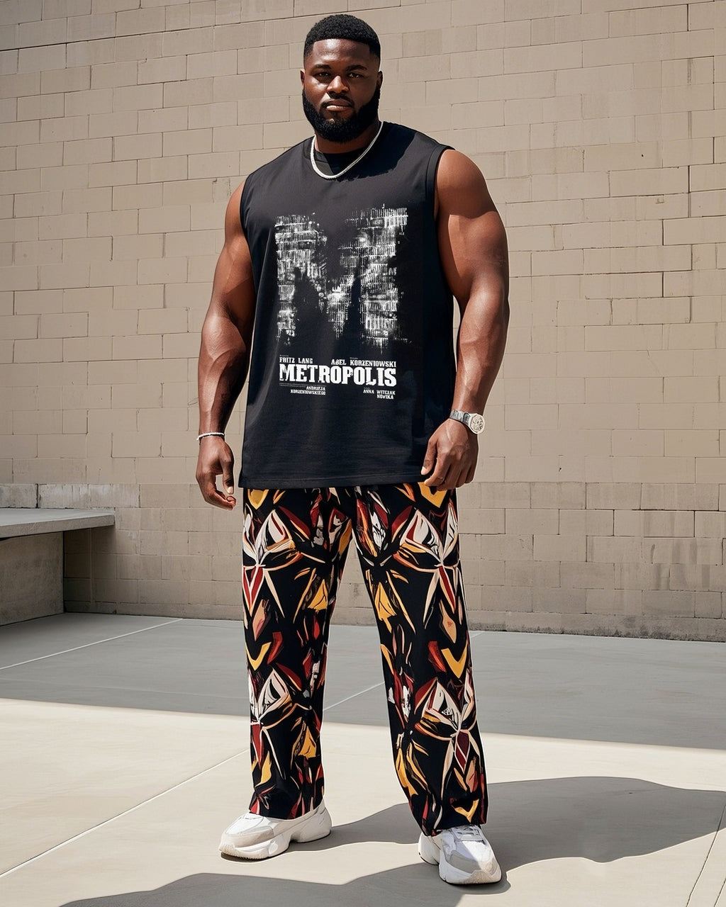 Big & Tall Graphic Streetwear Vest Pants Set for big men view 1
