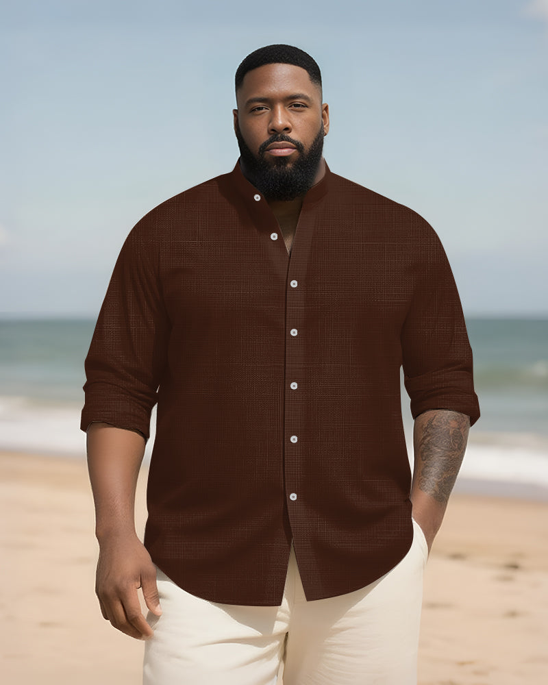 Big & Tall Solid Color Patchwork Long Sleeve Shirt for big men view 6