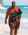 Big & Tall Orange Hawaiian Graphic T-Shirt Shorts Set for big men view 1