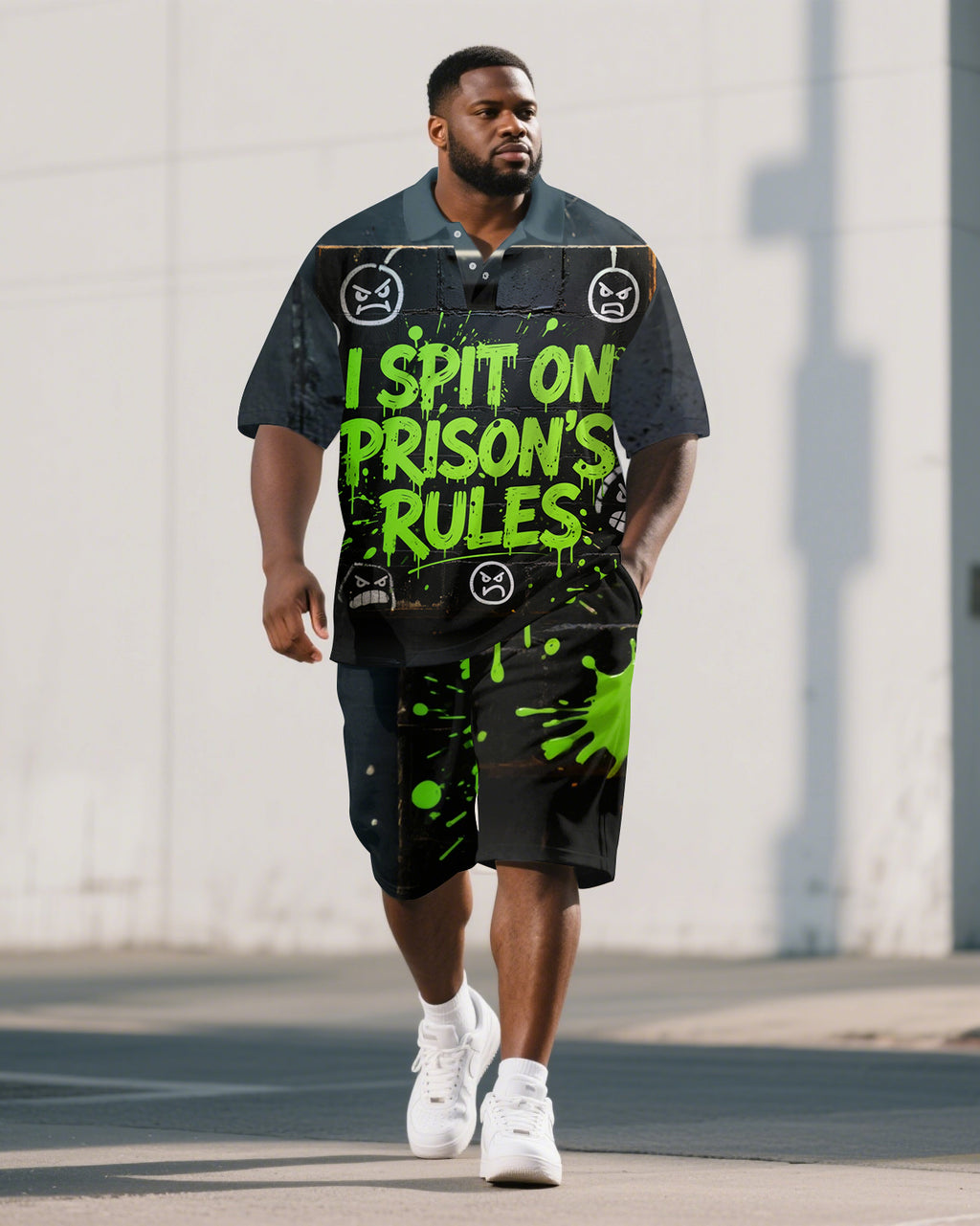 Big & Tall Graphic Splash Ink Polo Shorts Set for big men view 1
